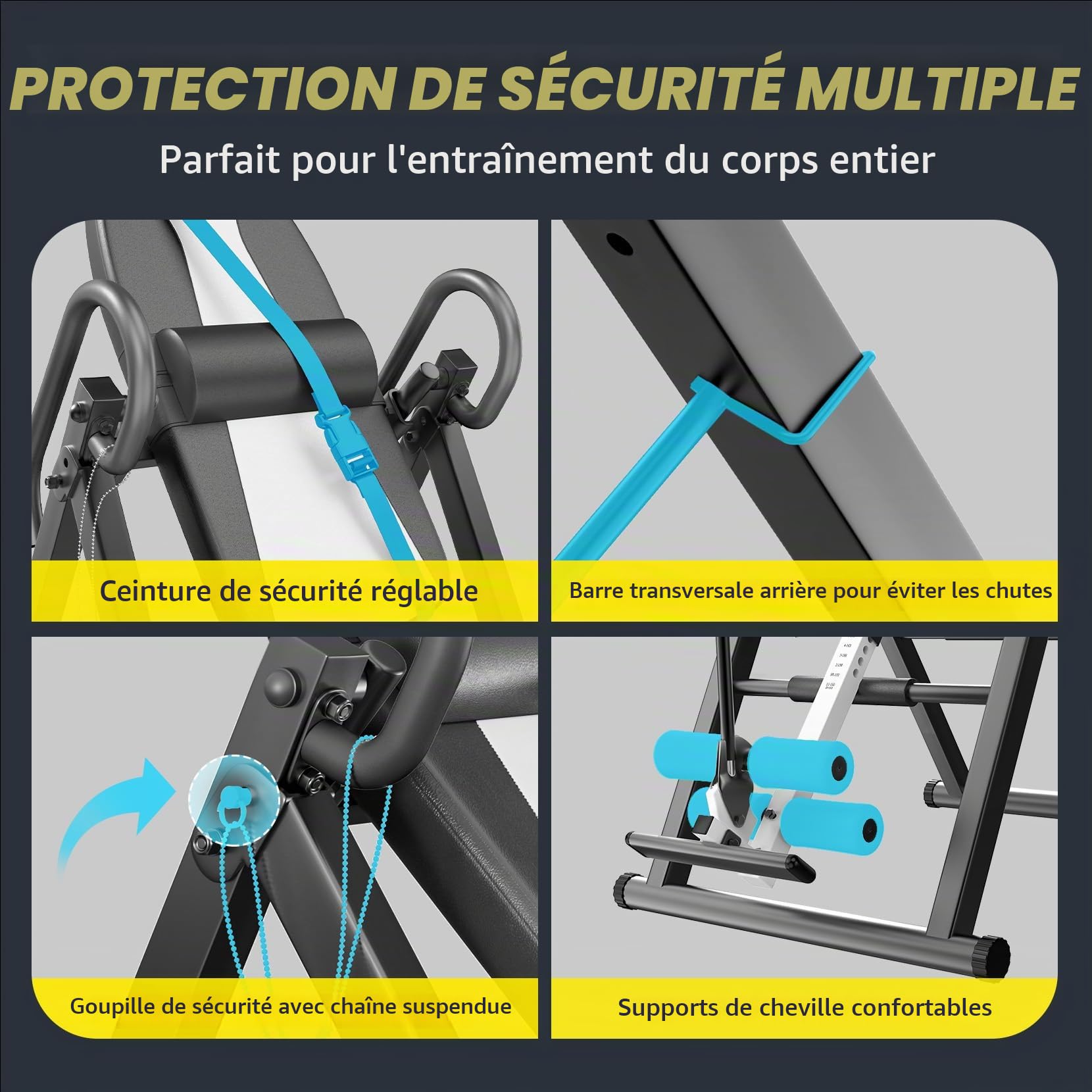 Dripex Banc Inversion Robuste avec appuie-tête et Ceinture de Protection | Réglable inversion machine d’étirement du dos pour soulager les douleurs