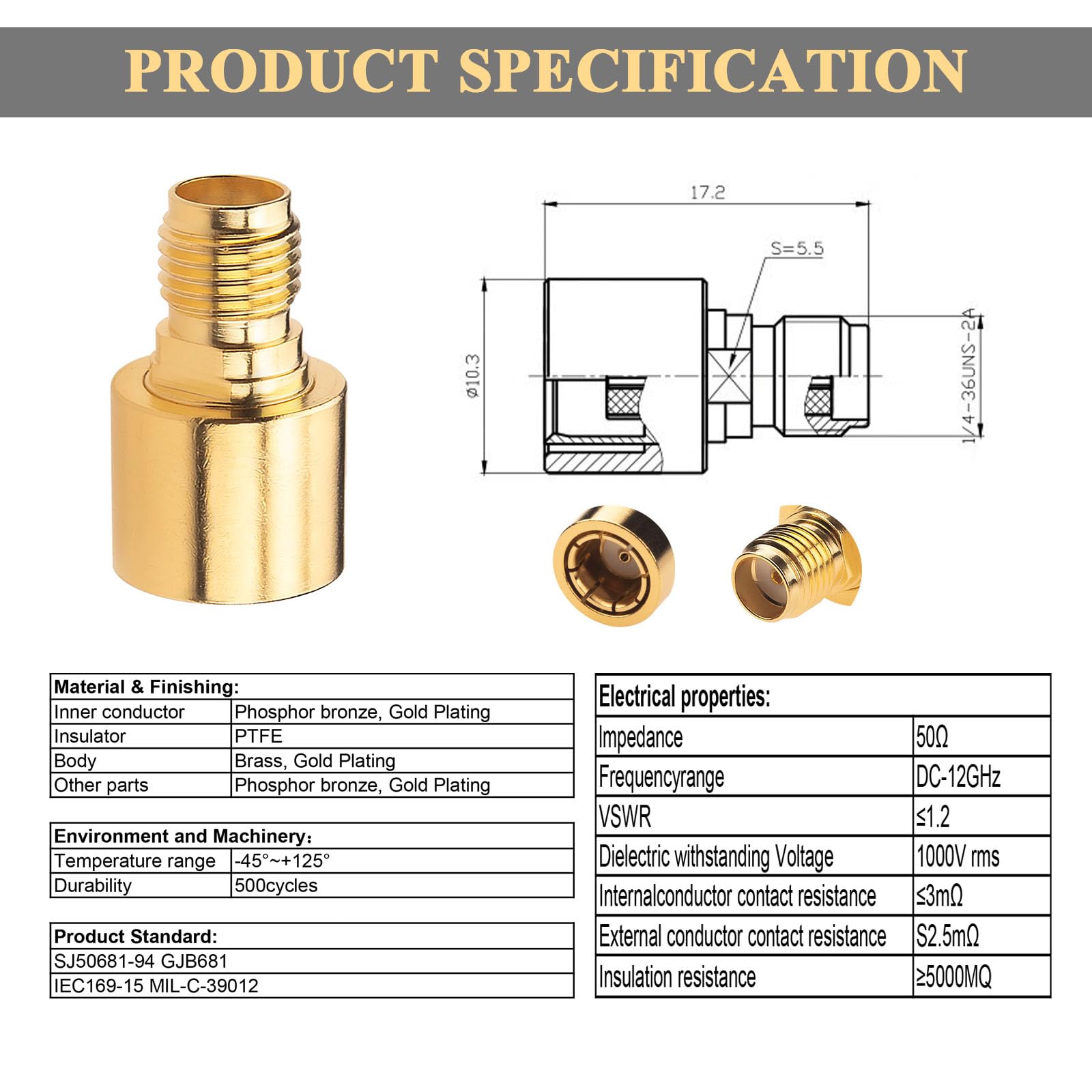 YILIANDUO SMA Coax Adapter RPSMA Quick Male to SMA Female Adapter RF Quick Push-on Connector DC-12GHz for Antennas Wireless LAN Devices Coaxial Cable Pack of 2 - Image 3