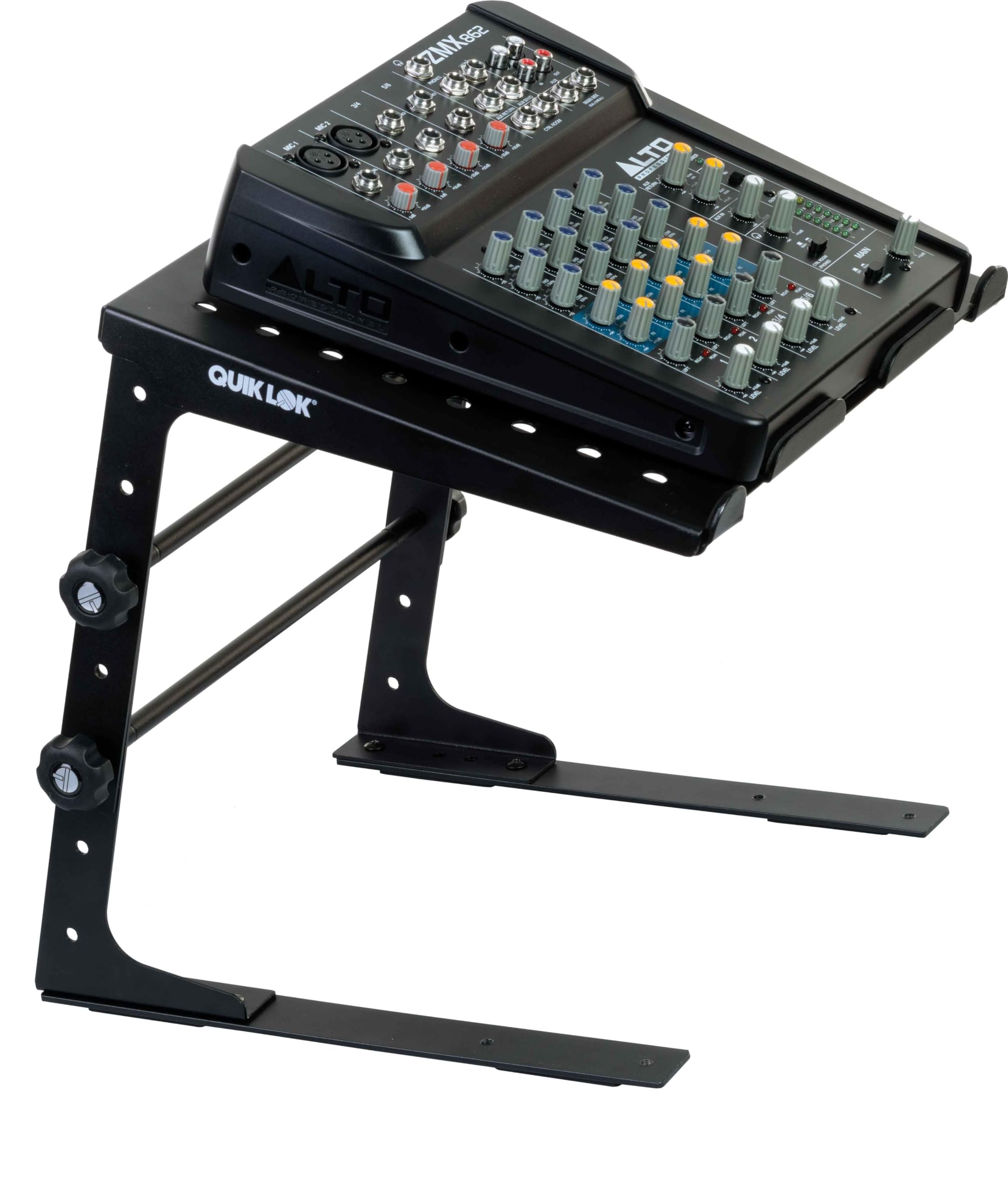 QUIK LOK - LPH/009 Multifunktionaler und Modularer Tischständer, Basis mit Platten 30,5 x 3 cm, Mit Gummistreifen, Zwei Klemmen Inklusive, Höhenverstellbar, Aus Stahl, Schwarz