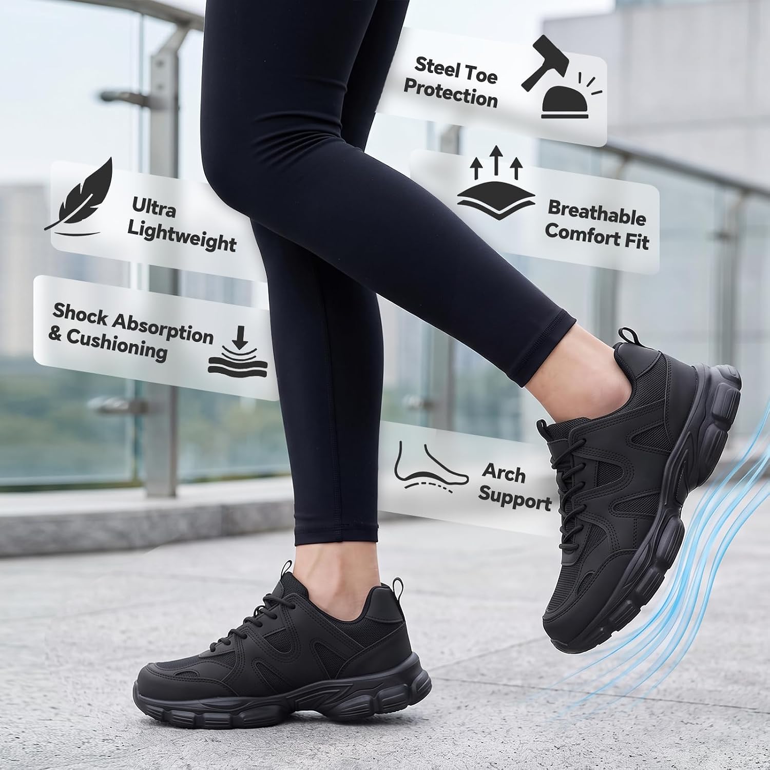 Steel Toe Shoes for Women Men Cushioned Safety Shoes Breathable Work Shoes