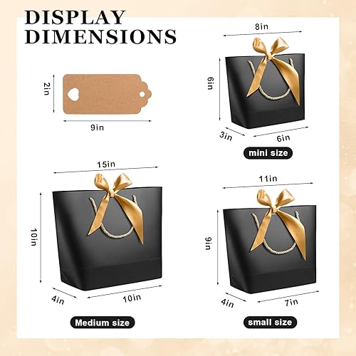 Miniatura 2 de 30 juegos de bolsas de regalo con asas, 3 tamaños, bolsa de regalo de fiesta con cinta, bolsa de regalo negra con etiquetas de regalo de papel y