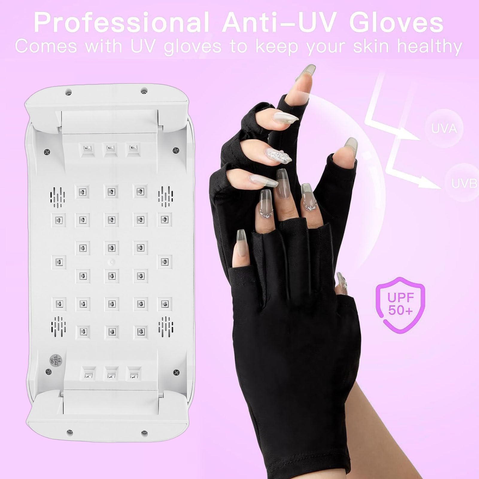 Asixxsix LED-Nagellampe, Faltbarer Nageltrockner für Gellack mit 4 Timer-Einstellungen und Bequemem Handkissen, Professionelles Härtungslampenlicht für den Salon zu Hause (EU-Stecker)