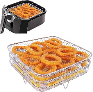 Usper 8 inch Air Fryer Rack for COSORI, Instant Vortex, Tower Vortex, Tefal, Philips Square Rack, 304 Stainless Steel Multi Layer Dehydrator Air Flow Rack,Air Fryer Accessories Grilling Cooking Rack