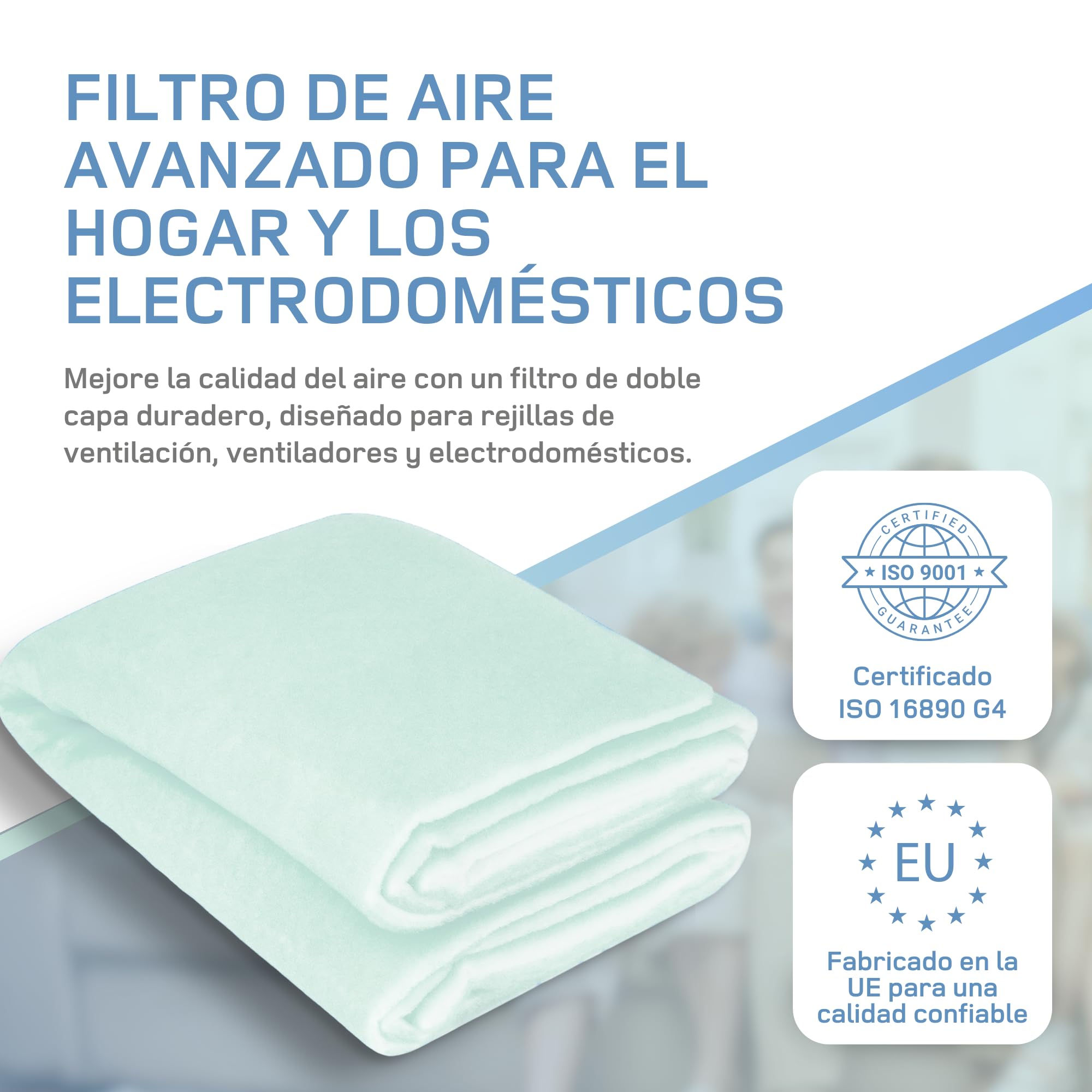Filtro para Campana Extractora 1 * 2 m, estera filtrante G4 recortable, Filtro de Aire Universal, Filtro vellón Ventilación, Filtro Ventilador, Made in EU