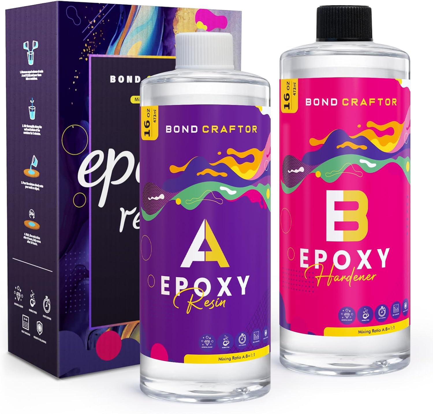 Epoxy Resin Kit 1Gallon, Clear Crystal Resina Epoxica Food Safe, Casting Resin for Art Craft, Jewelry Making, DIY