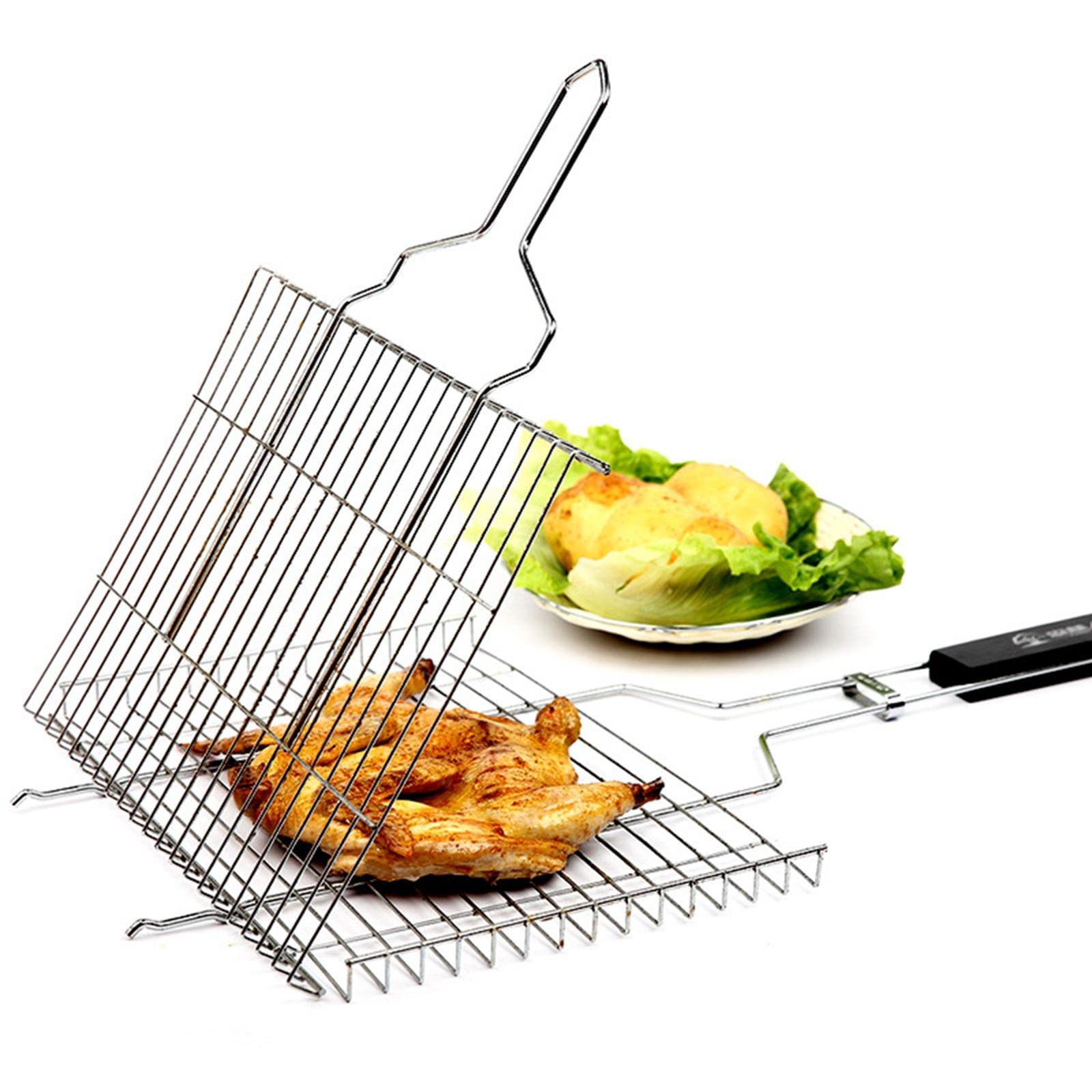 per Griglia Pesce Cestino Barbecue Rete Pieghevole Clip in Acciaio Inox Manico Antiscottatura Adatto per Picnic attività Estive