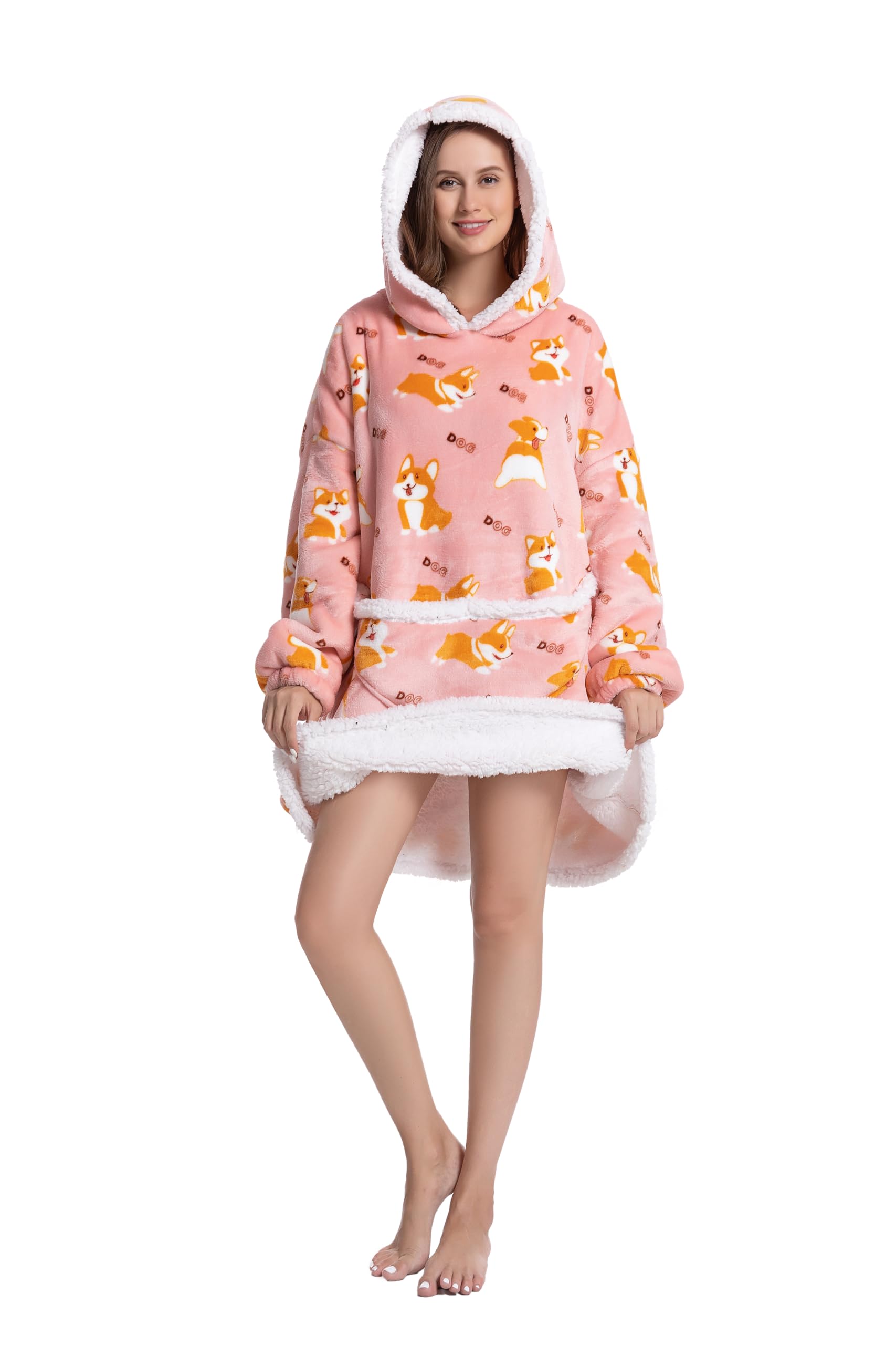 Adult Oversized SNUGGIES Hood Wearable Blanket Sherpa Short Sweatshirt