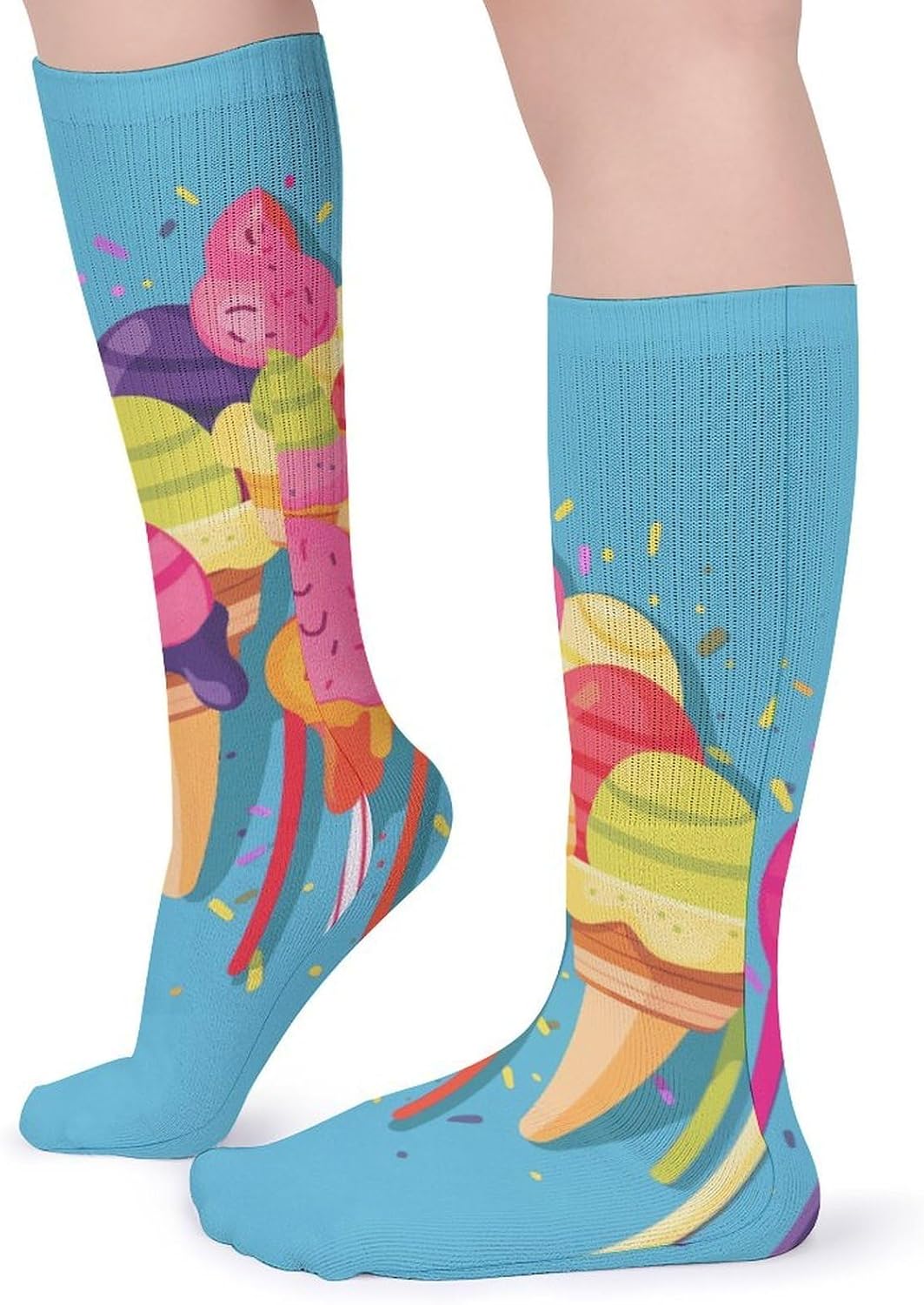 5 Pairs Knee High Socks Ice Cream Long Tube Boot Seamless Toe