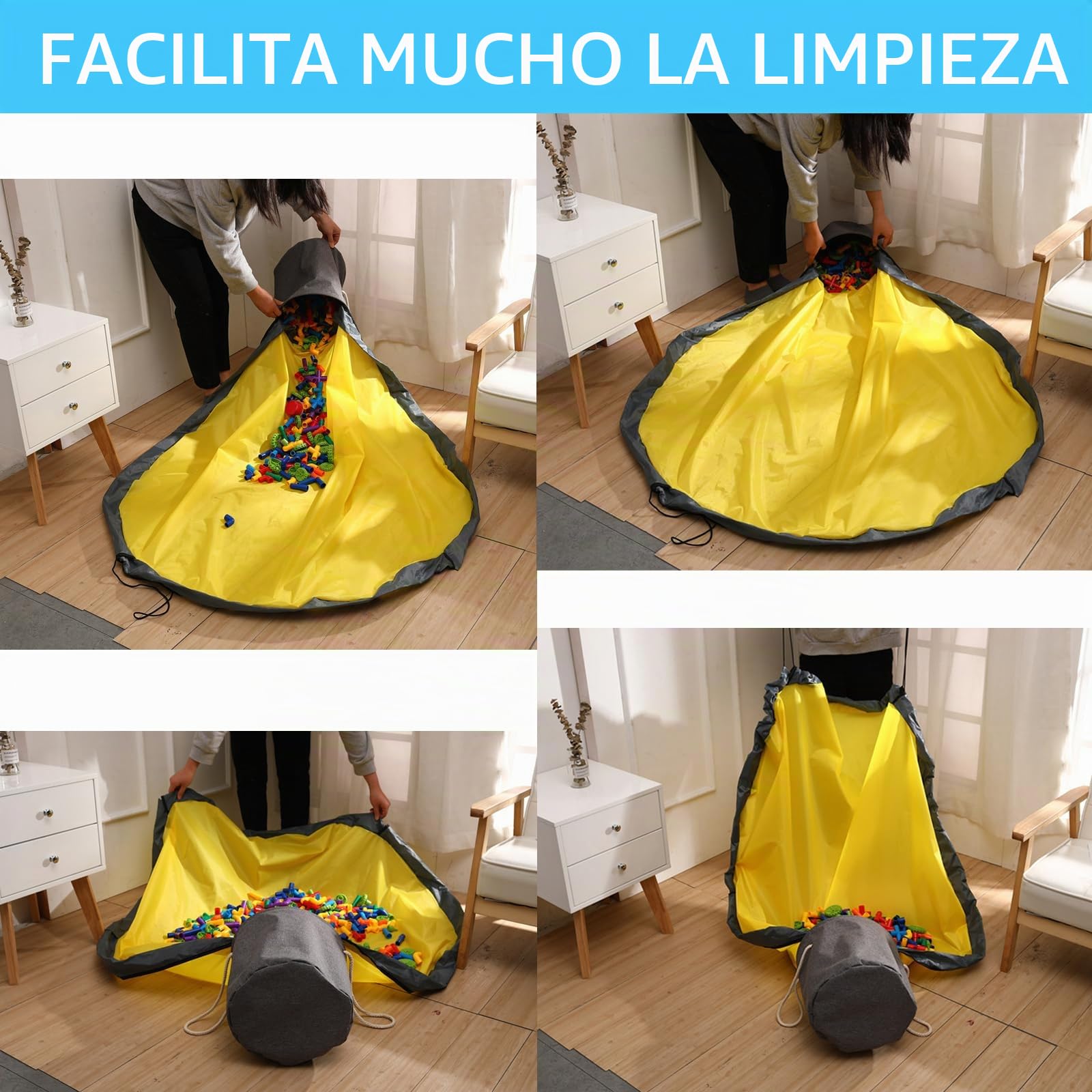 Bolsa de Almacenamiento de Juguetes, JOLY FANG Estera de Almacenamiento de Juguetes Bolsas de Organizador Juguete del niño Alfombra Organizador (Gris)