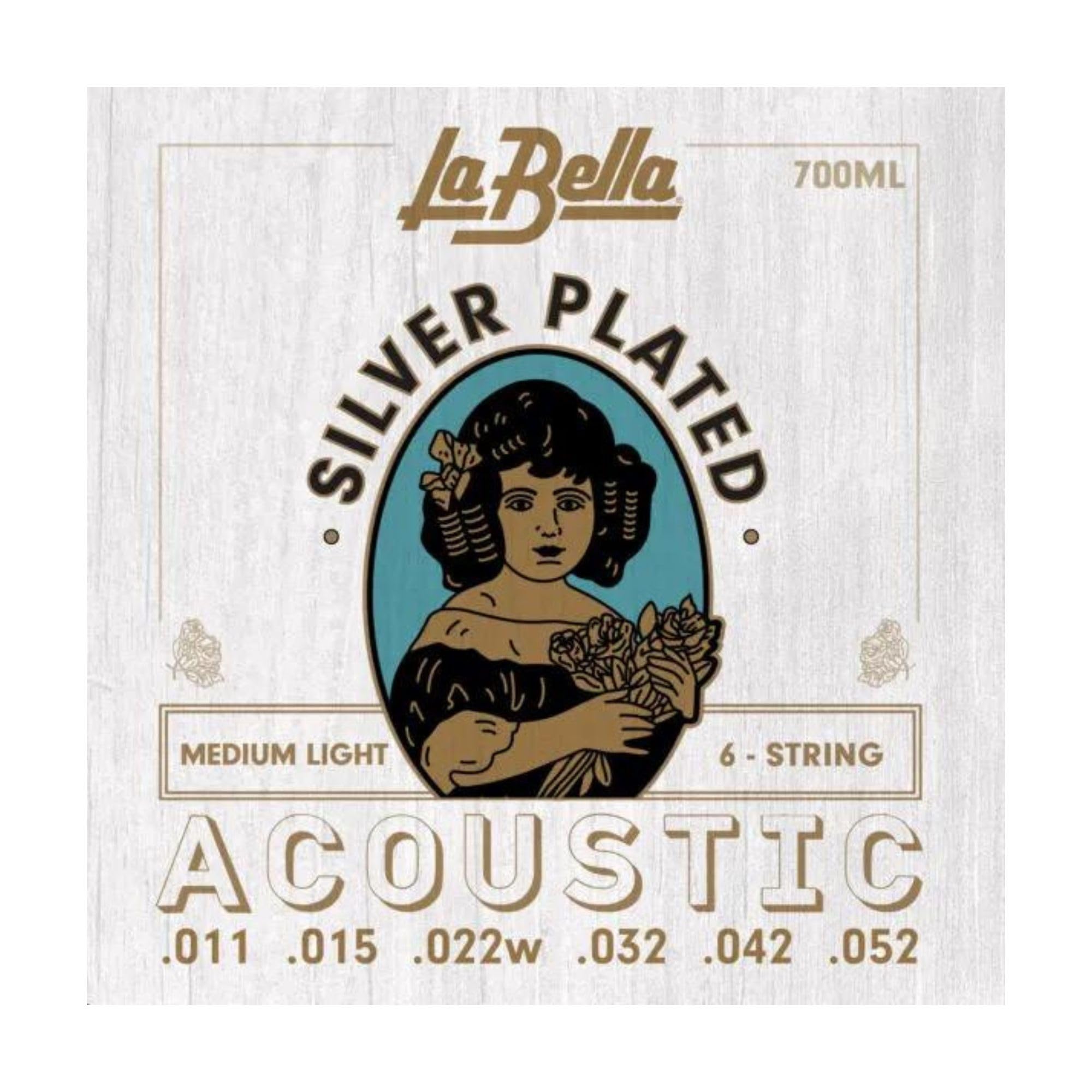 La Bella 700ML Silver-Plated - Medium Light, 6-String Acoustic Guitar String 11-52