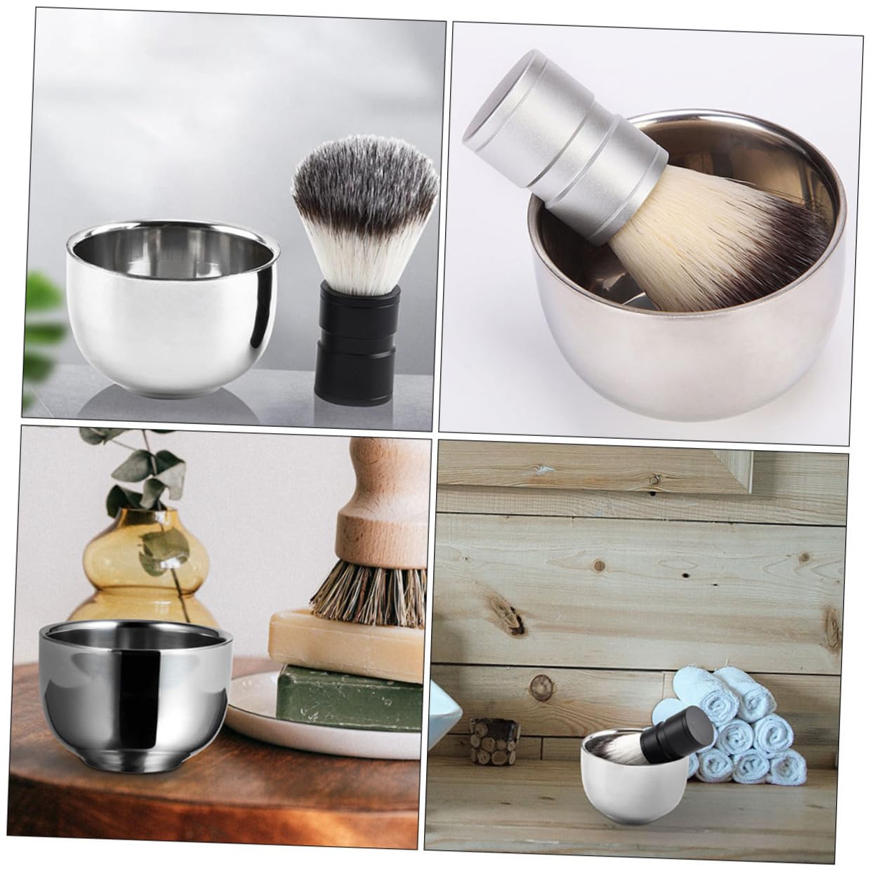 Gogogmee 3 Pcs Mens Shaving Soap Brush Set Bubbling Shaving Bowl Foaming Bowl Container Large Capacity Stainless Steel