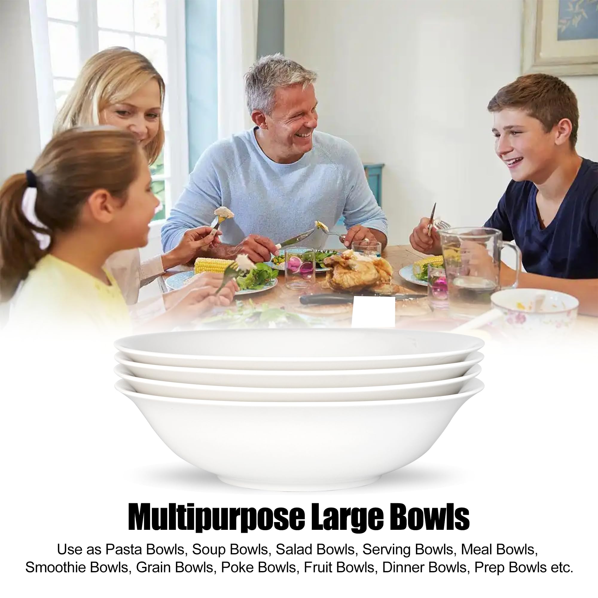 Juego de 6 cuencos de porcelana de 30 onzas para cereales, sopa, ensalada, postre, fruta, avena, arroz, ramen, pho, etc. Cuenco de cerámica de 6 pulgadas para cocina, lavavajillas y
