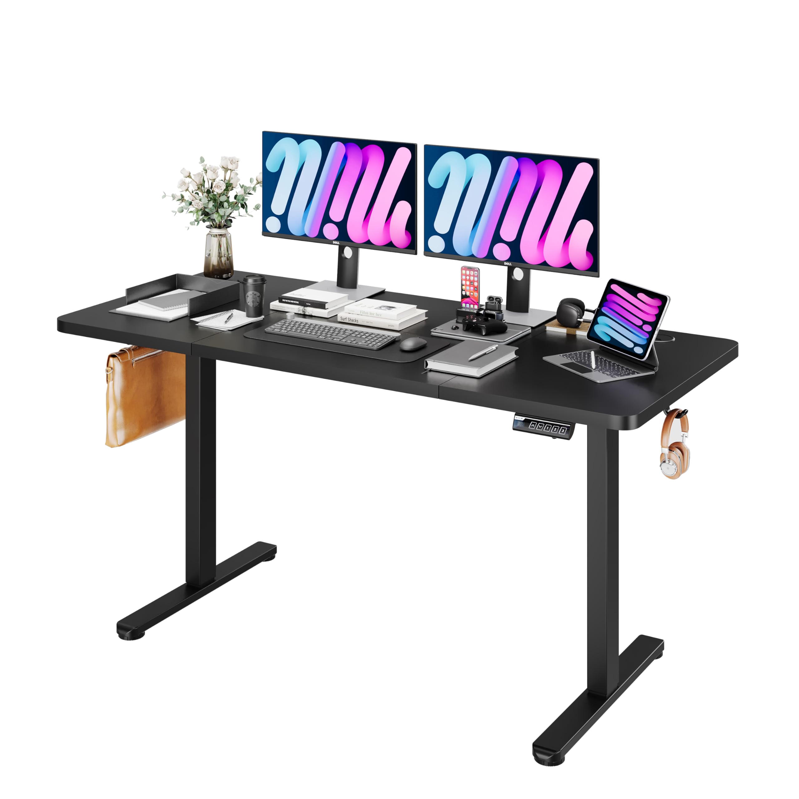 Monomi Electric Standing Desk, 63 x 28 inches Height Adjustable Ergonomic Home Office Sit Stand Up Desk with Memory Preset Controller (Black Top/Black
