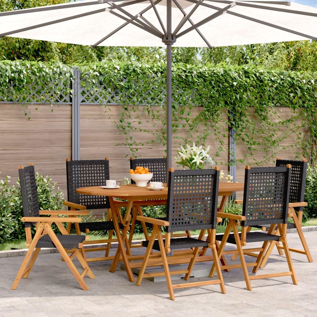 Chaises inclinables de lot de 6 noir rotin bois massif pour résoudre le manque de confort dehors