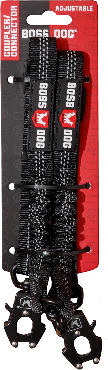 Boss Dog Tactical Dual Bungee Coupler Leash Attachment, Black, Adjustable
