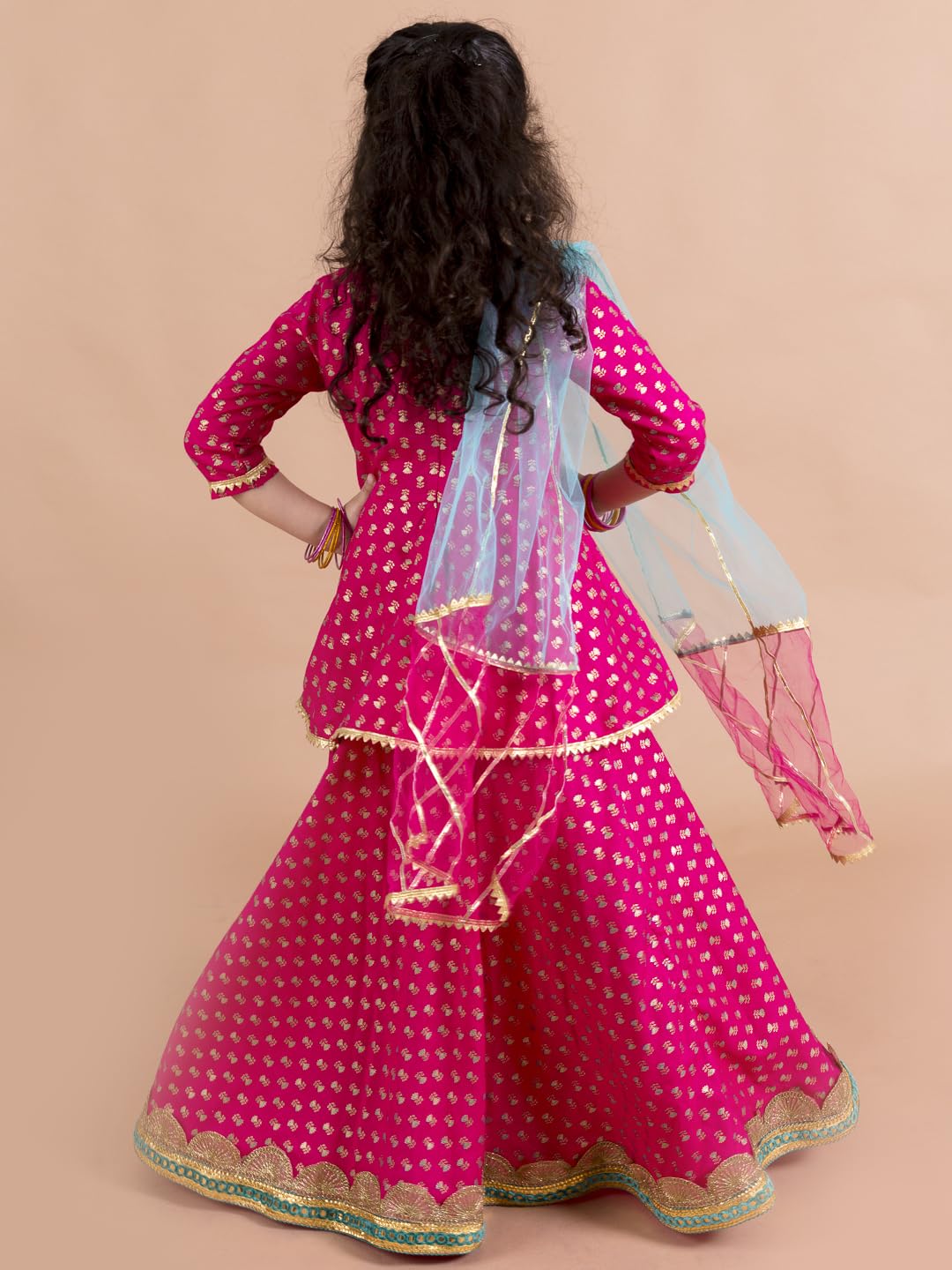 Pspeaches Dziewczęca bluzka Lehenga z nadrukiem w kolorze magenta w kolorze niebieskim (różowa)