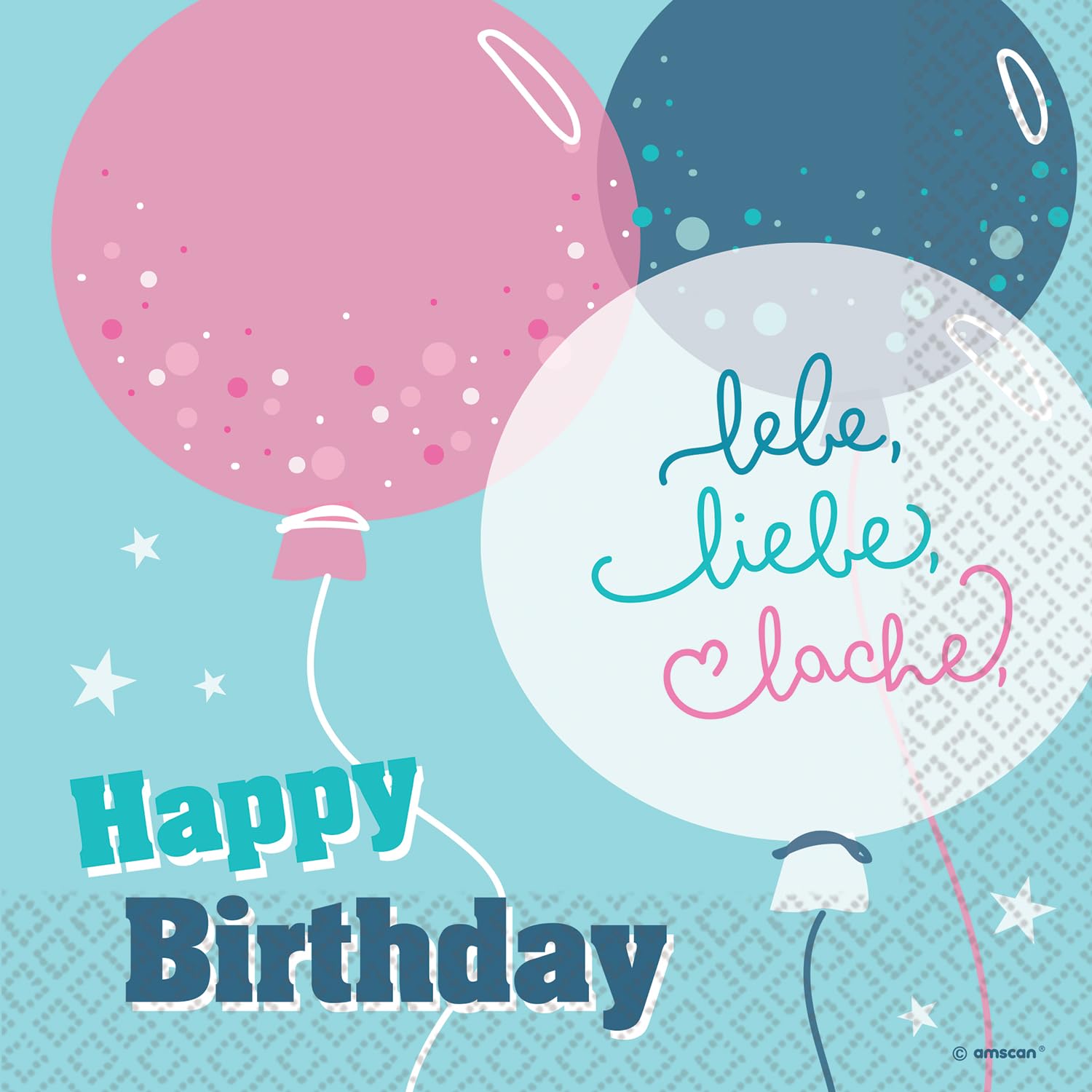 Riethmüller Serviettes Happy Birthday - lebe, Liebe, Lache 33 cm x 33 cm, Pack of 16 - Large Paper Napkins with Saying for Birthday - Table Decoration