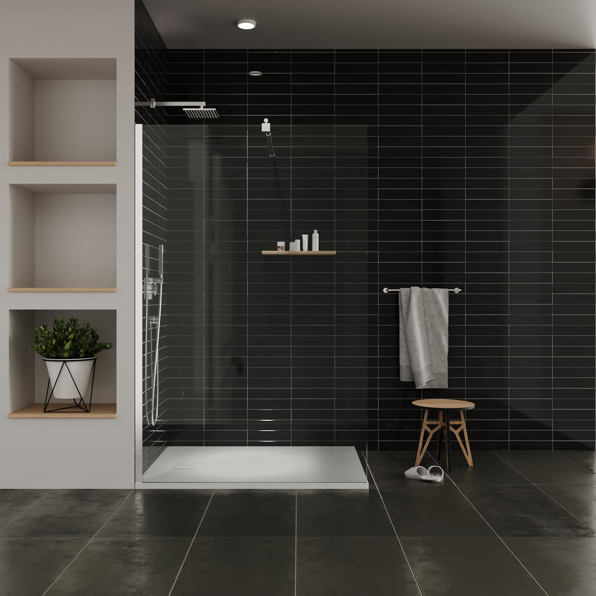 Plato de ducha SMC Boreal 140x80 cm, Blanco RAL 9016 – Antiderrapante, Textura Pizarra, Antibacteriano, Resistente a agentes químicos – Incluye válvula y rejilla
