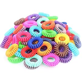 79STYLE 15pcs Spiral Hair Ties Traceless Coil Hair Ties Rainbow Plastic Phone Cord Ponytail Holders For Girls Toddlers And Women Thick Thin Curly (Rainbow -Large Size)