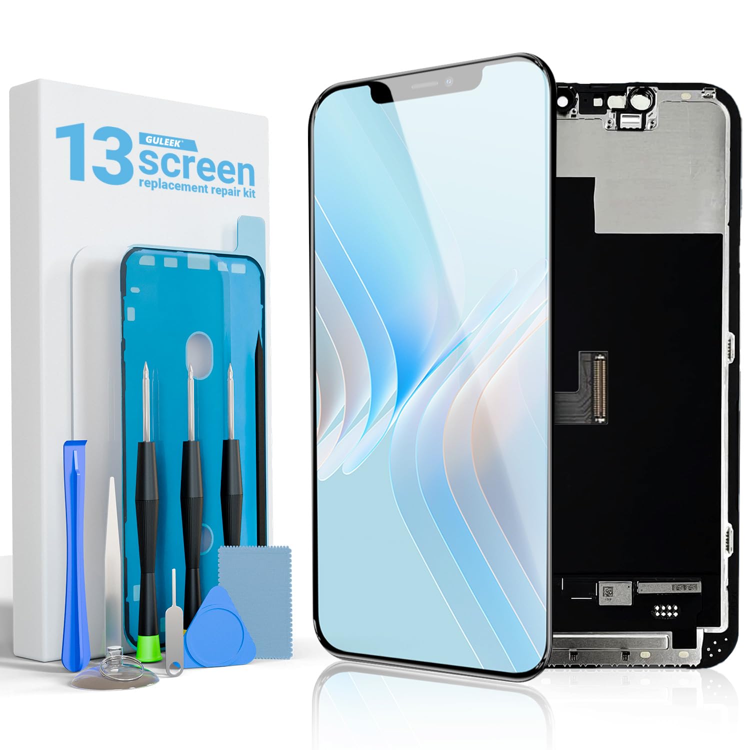 Display per iPhone 13 Schermo LCD di Ricambio 6,1 Pollici Touch Screen con Vetro Digitizer Montato e Kit di Strumenti per la Riparazione