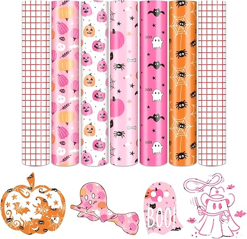 Tintnut Vinilo permanente rosa de Halloween, 5 hojas de 12 x 10 pulgadas, hojas de vinilo adhesivo con patrón de fantasma de calabaza compatibles