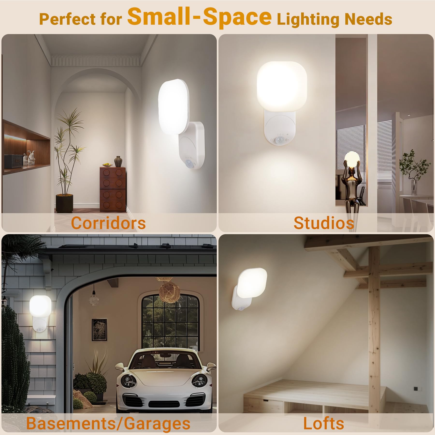 Cadrim Luce notturna con sensore di movimento, lampada da parete a batteria, per interni con sensore di movimento con batteria, 3 colori con sensore di movimento, 10 luminosità regolabile