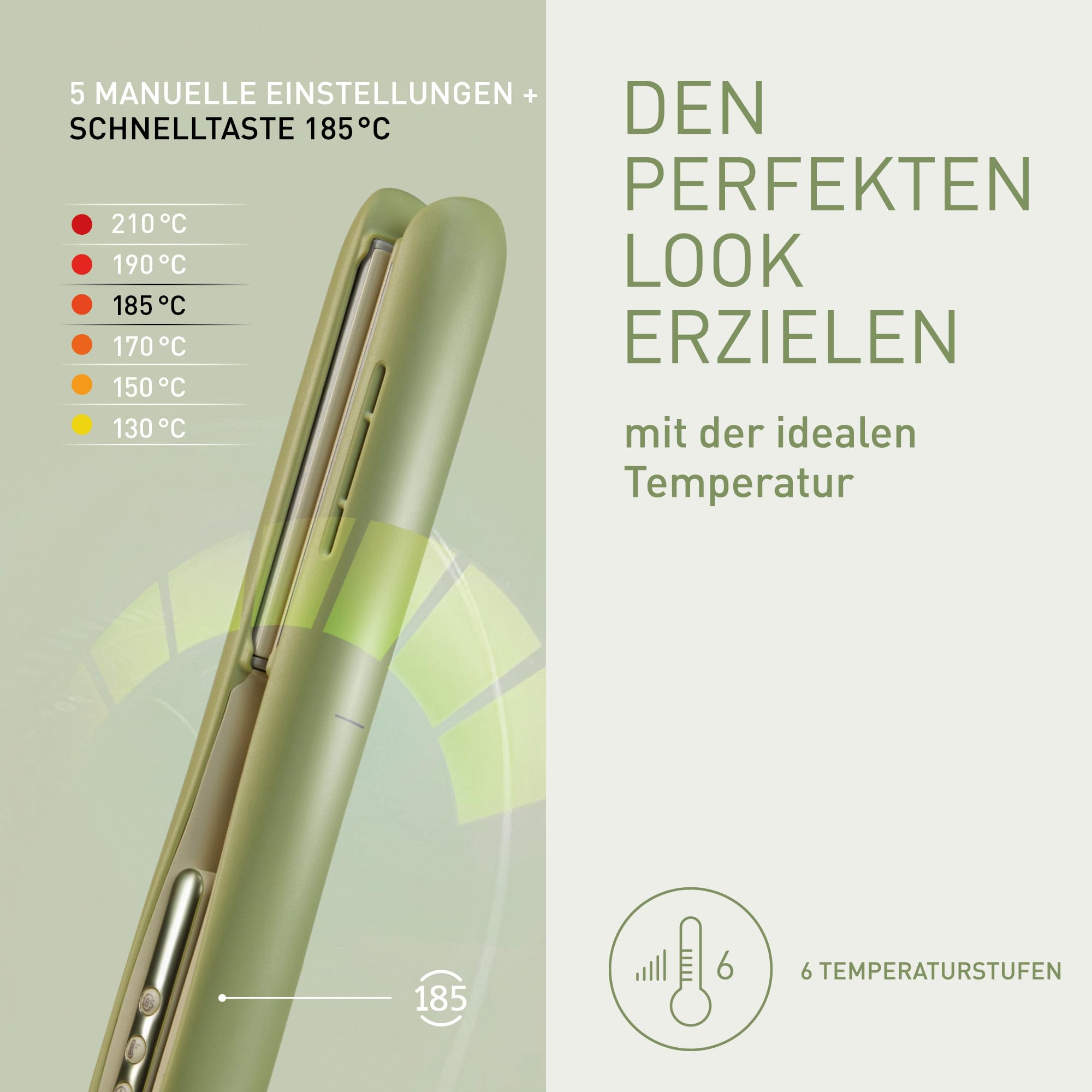 Panasonic EH-HV31-G503 2-in-1 Ionisches Haar-Styling-Gerät, Haarglätter und Lockenstab, 5 Hitzestufen bis 210°C, 3D-Platten, Reisesperre, Auto-Spannung, Matcha-Grün