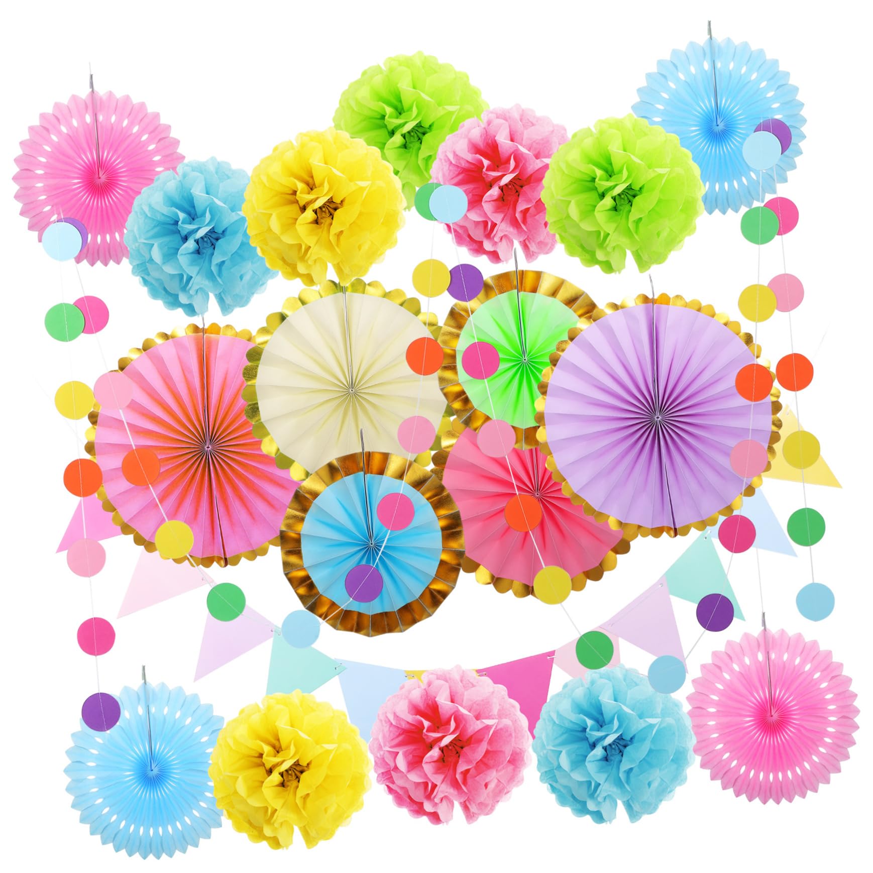 Alasum 1set Decorazioni per Feste Carta Ventagli e Pompon Colorati Stile Pastel per Compleanni e Eventi Facili da Usare e Riporre Design Elegante e Sicuro per Adulti