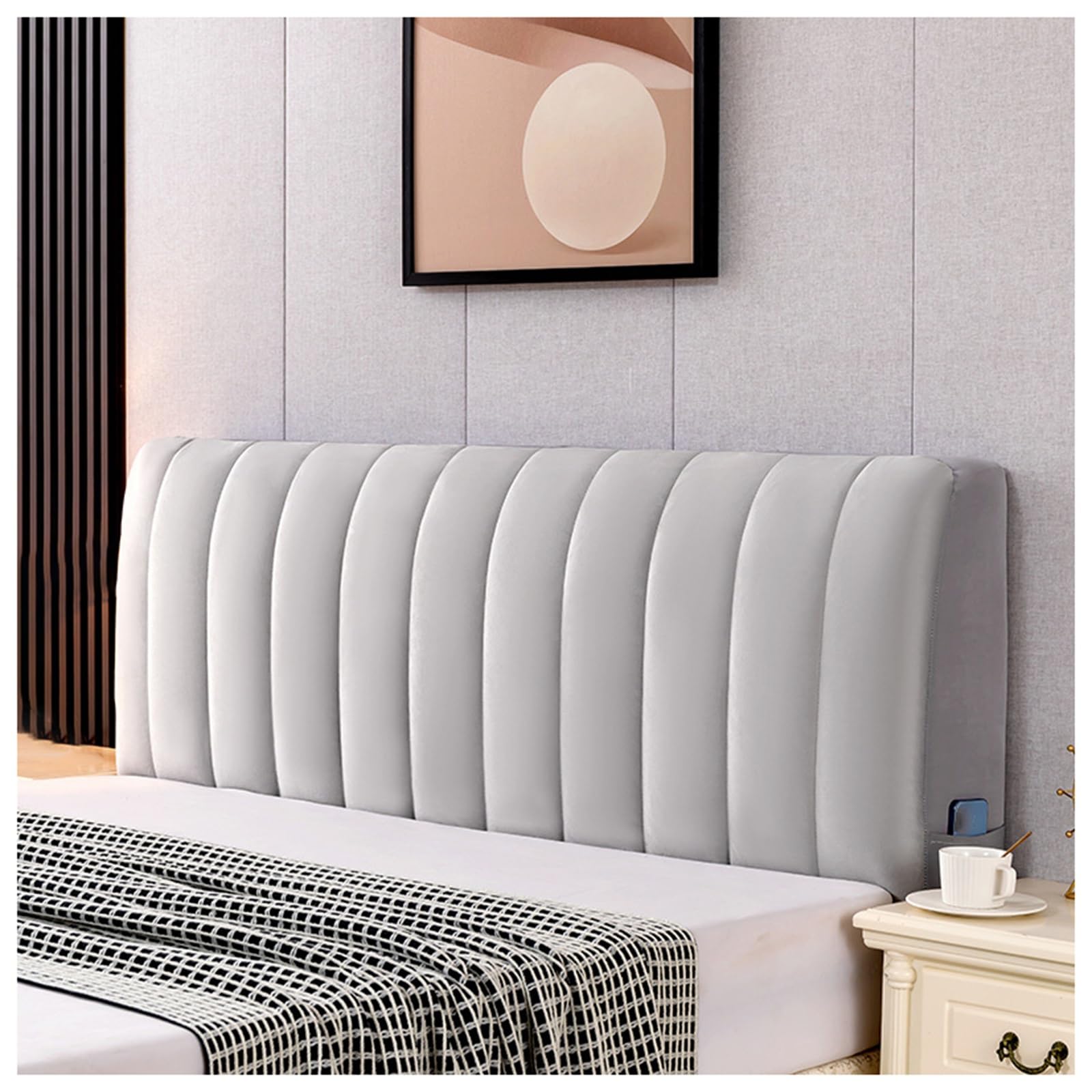 YUEZHONG Bed Headboard Cover, Velvet Bed Headboard Cover for Full Queen Size, Quilted Thicken Headboard Padding Protector Cover Bedroom Decor, Washable(Silver,150x60cm/59x24in)