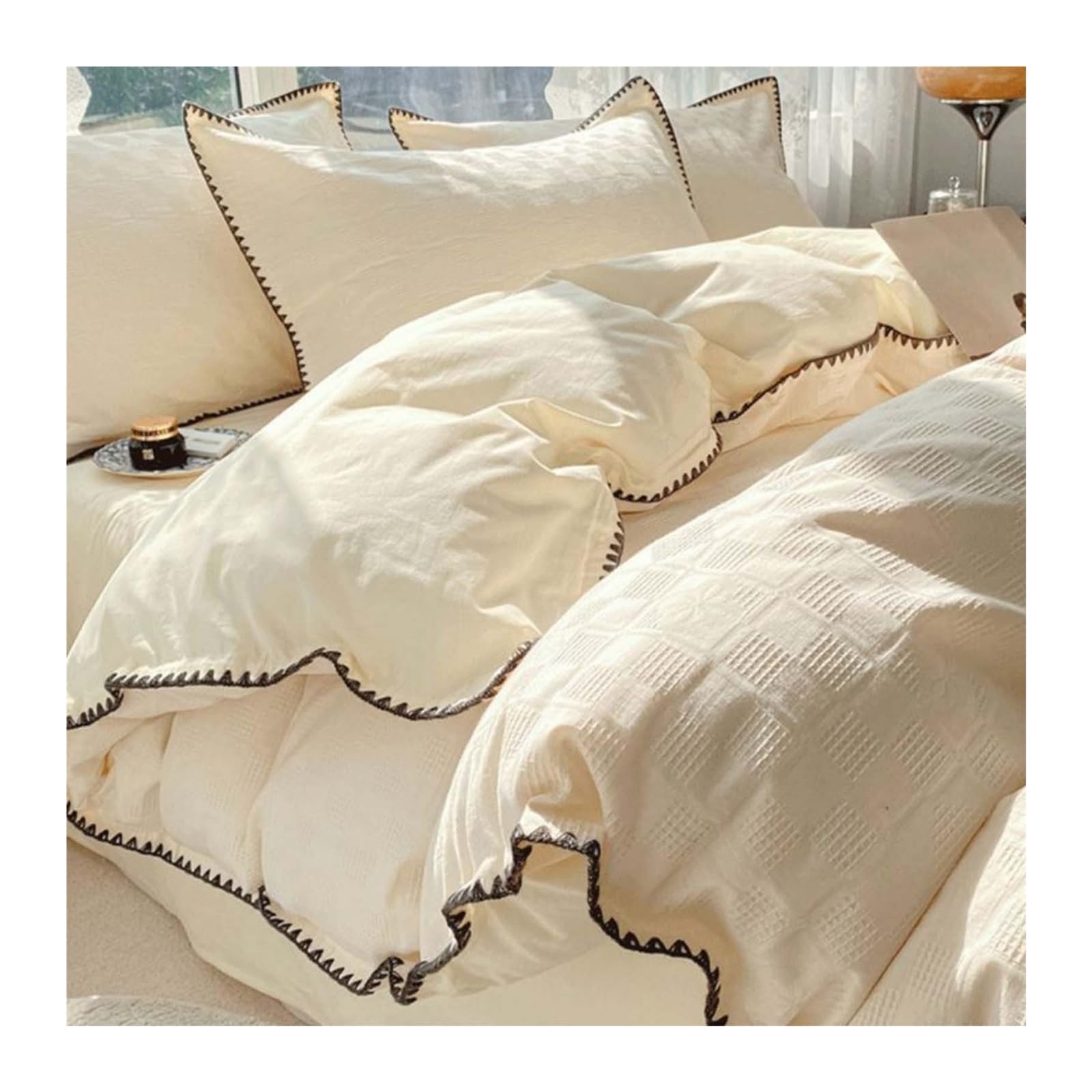Parure de lit à rayures fines housse de couette fermeture éclair et drap de lit doux 2m