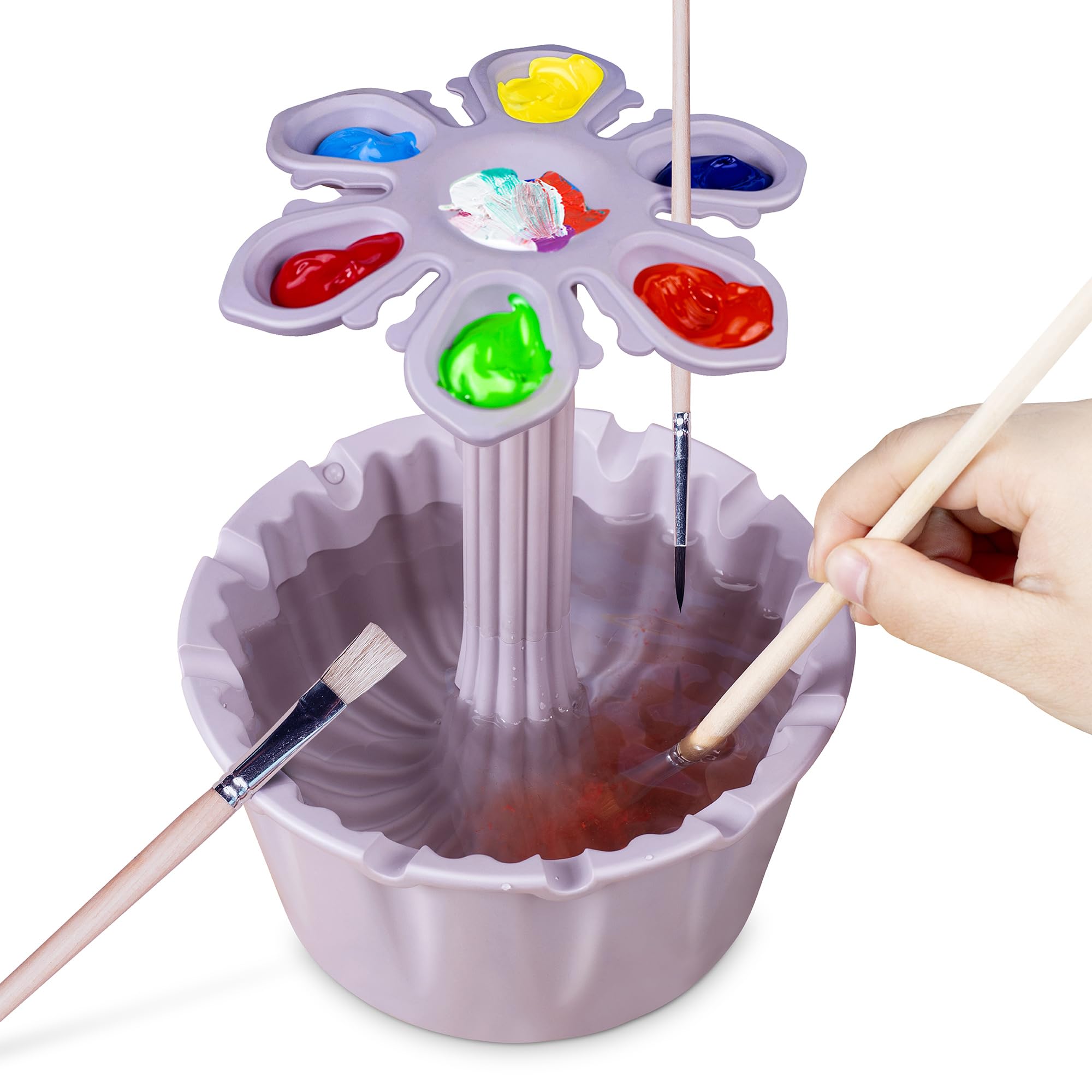 SOTER Paint Brush Cleaner All in one. Paint Brush Holder for Artist. Paint Brush Cleaner Rinse Cup with Paint Palette.Stable and Sturdy (Purple)