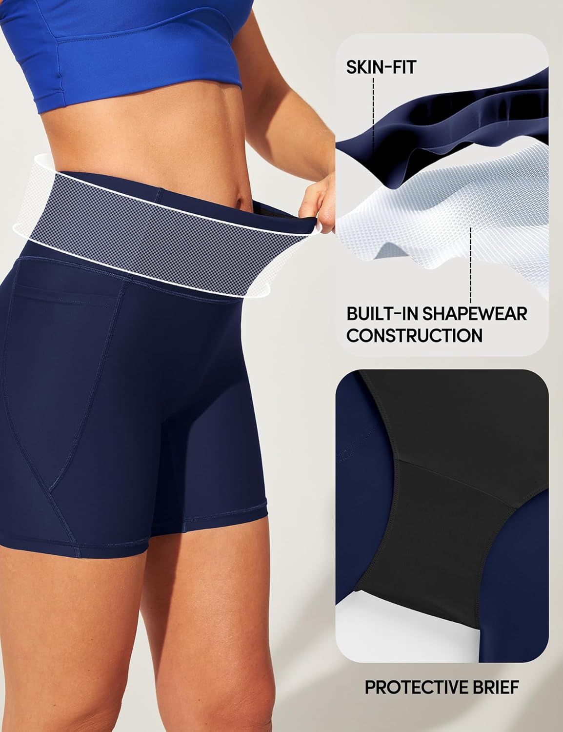 IUGA Womens Swim Shorts Tummy Control Swim Board Shorts UPF 50+ Quick Dry Swimsuits Bottoms for Women with Pockets - Image 2