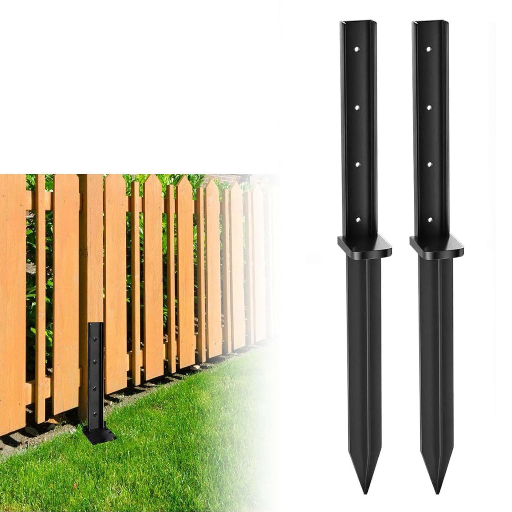 LQSYBHD Heavy-Duty Fence Post Repair Piles Fence Post Repair Kit Heavy Duty Steel Ground Spike for Specifically Designed To Repair Tilted/Broken/Wobbly Wooden Fences(Size:2pcs)
