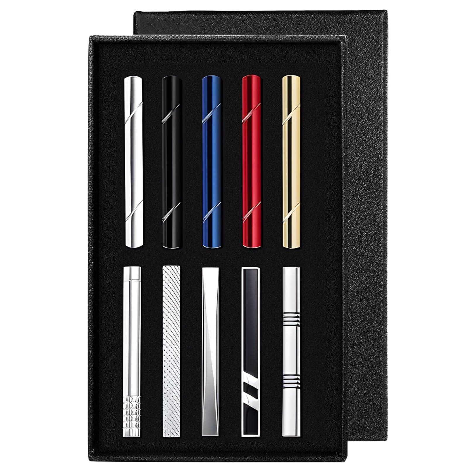 Krawattenklammern für Herren mit Geschenk-Box, klassisches Krawattennadel-Set für normale Krawatten, Krawattenklammern für Hochzeit und Business, 10 Stück