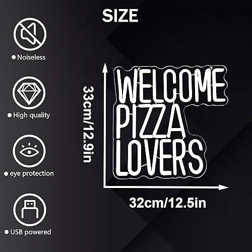 Miniatura 5 de Letrero de neón con texto en inglés "Welcome Pizza Lovers Neón", letrero de luz de neón con luz LED para pizza, letrero de bienvenida, alimentado