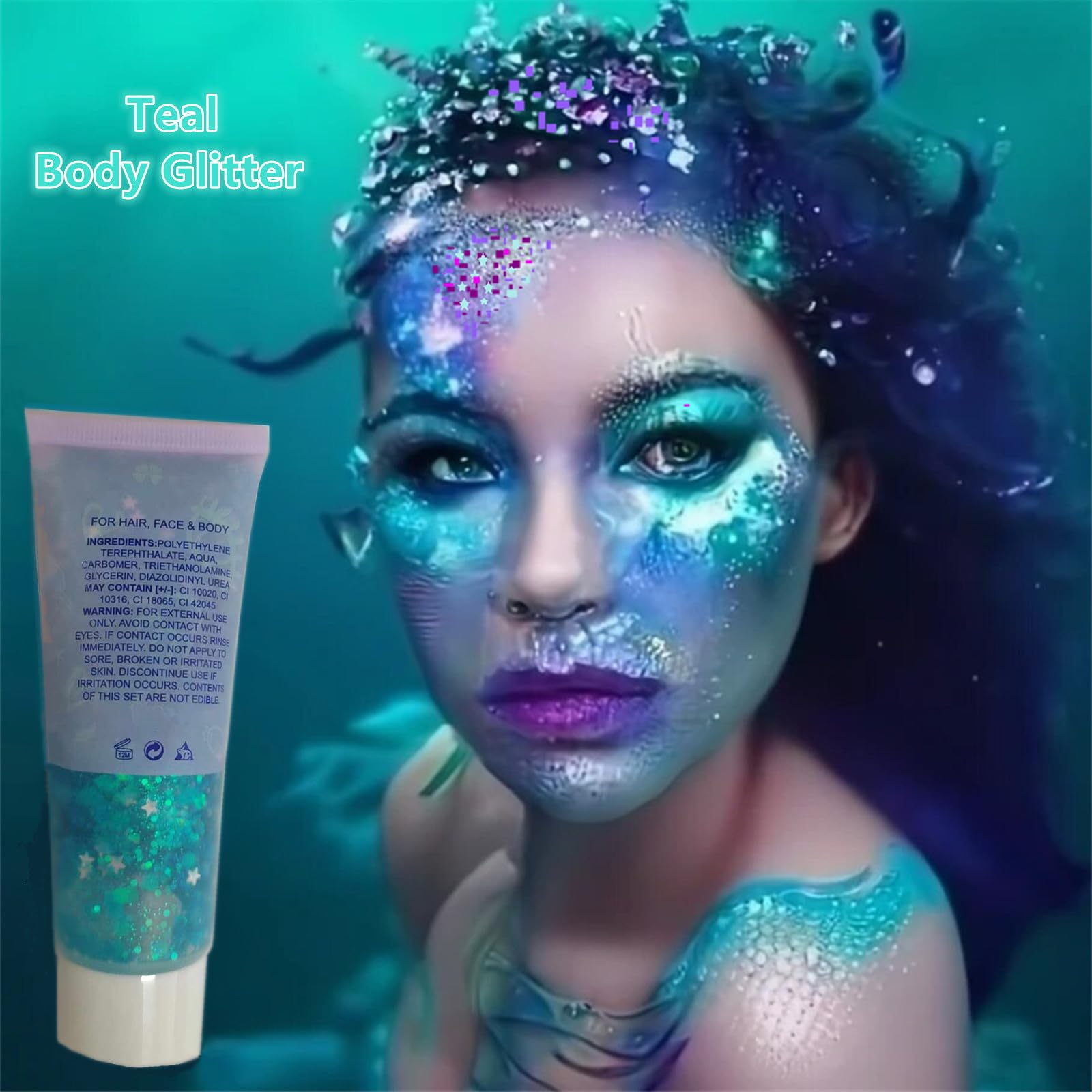 Go Ho Teal Body Glitter Gel,Singer Concerts Teal Face Glitter Makeup,Holographic Long Lasting Chunky Sequins Glitters for Eye Lip Hair Nails,Festival Rave Accessories,52g - Image 4