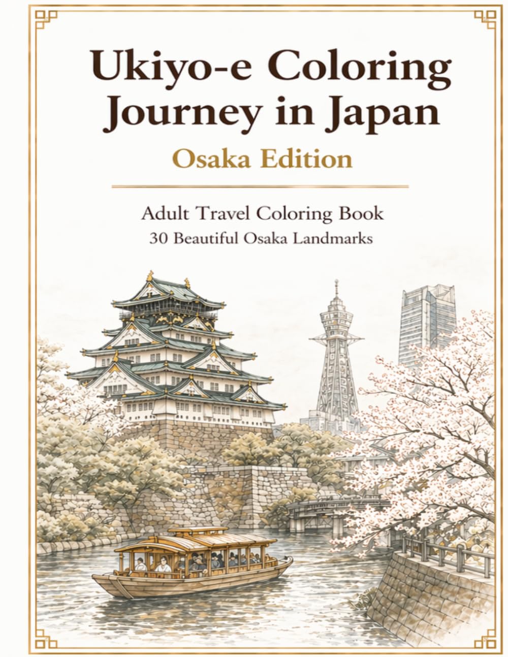 Ukiyo-e Coloring Journey in Japan: Osaka Edition: Adult Travel Coloring Book with 30 Beautiful Osaka Landmarks