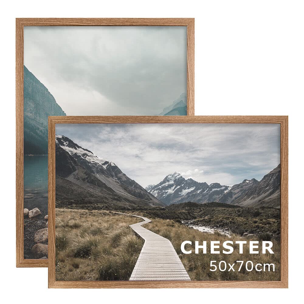 Kusso Natural Poster Frame 50x70cm Natural Frame with Acrylic Front 20mm Wide Frame Moulding Lightweight Chester Series