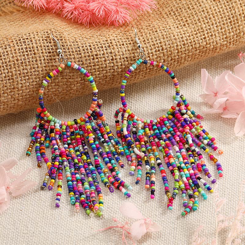 Tribal Dangle Fringe Tassel Bead & Hoop Earrings Native American Style by BOGZON (Multi Color)3