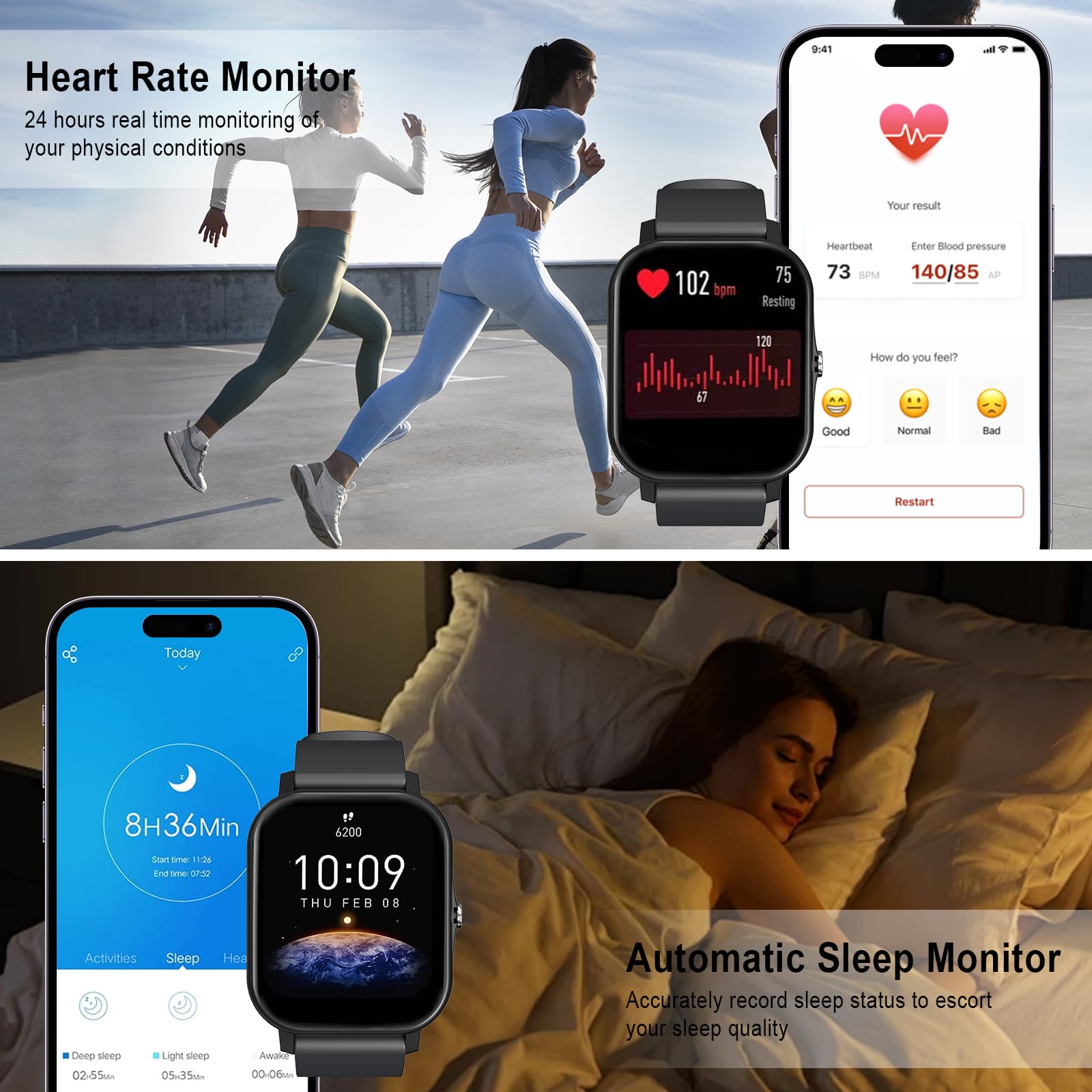 Montre Connectée Homme - Écran 1,83 Pouces - Moniteur Fréquence Cardiaque, Sommeil, Oxymètre + 100 Modes Sport - Compatible Android IOS