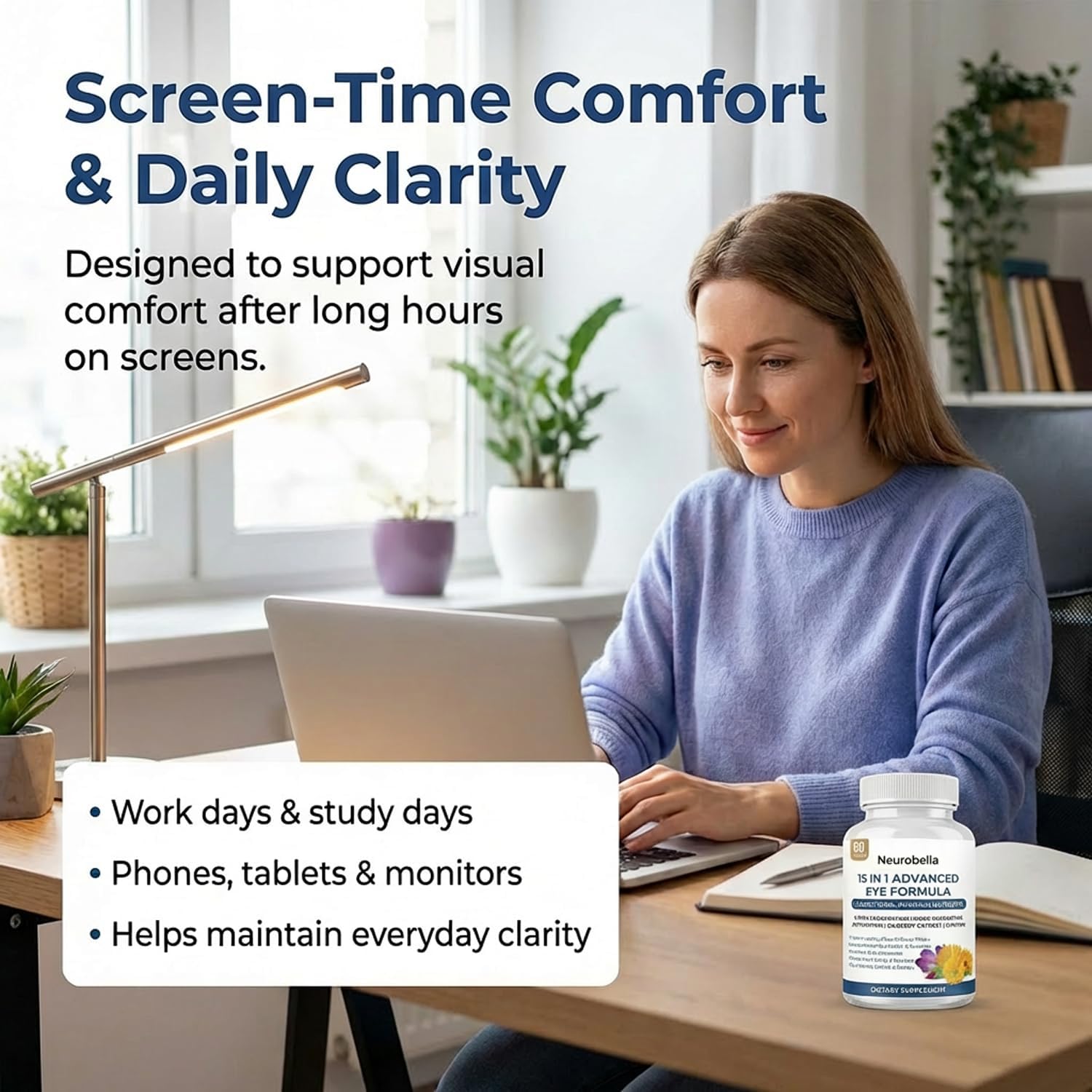 Neurobella Eye Formula - Neurobella 15 in 1 Advanced Eye Formula with All 3 Carotenoids, Lutein & Zeaxanthin, Bilberry Extract and Saffron, 60 Capsules