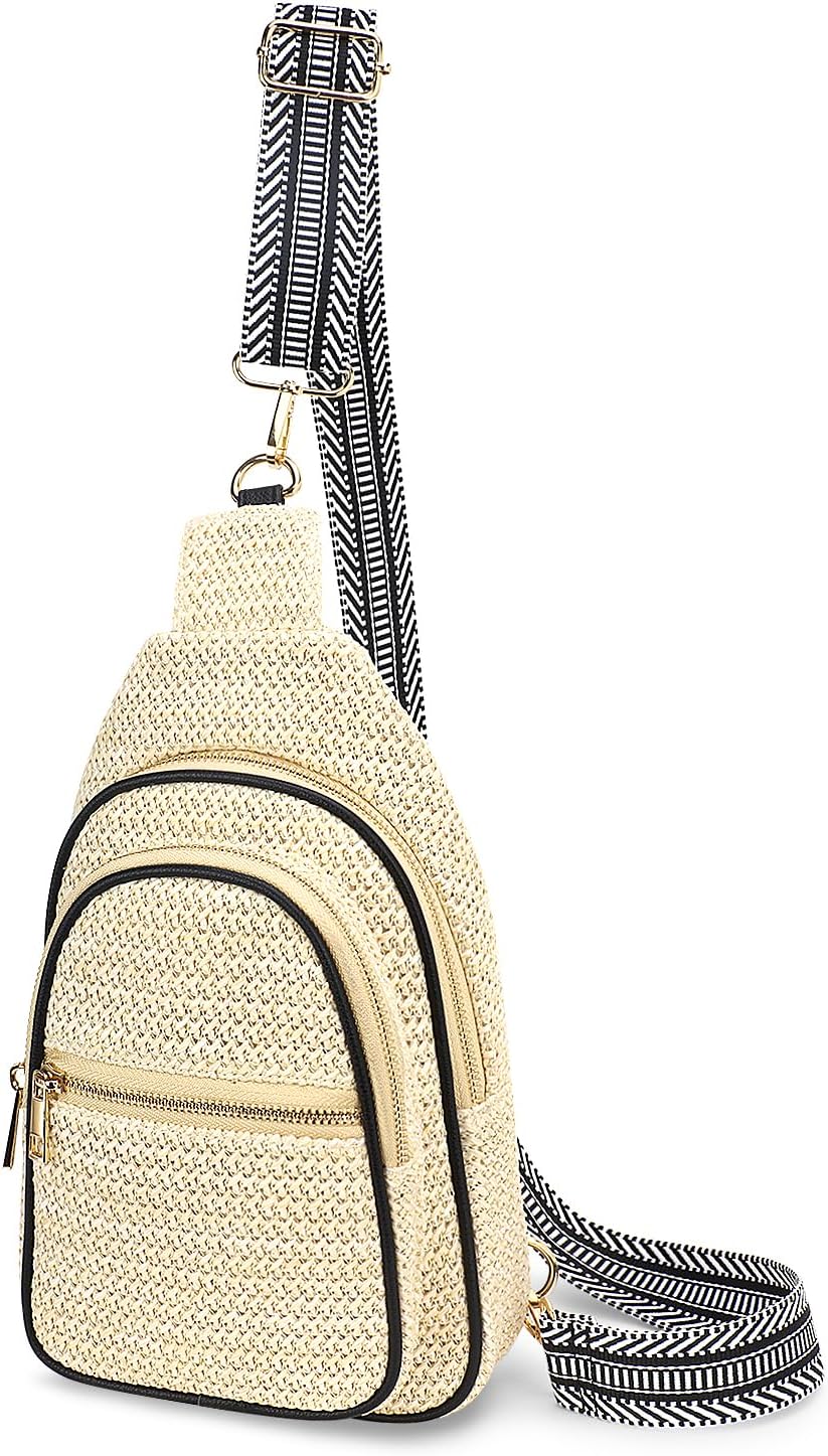 Summer Crossbody Sling Bag for Women, Straw Woven Small Shoulder Purse with Adjustable Strap
