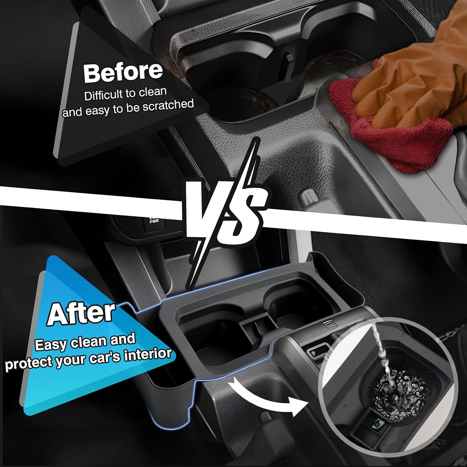 FIILINES Cup Holder Insert for Toyota Tacoma 2016-2023, Center Console Organizer Front Drink Holder Accessories Crosstrek Black
