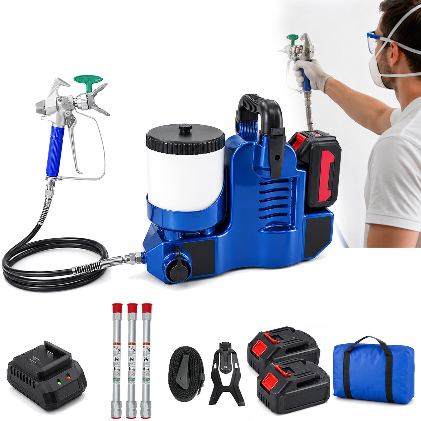 JIANGYUXINLI Cordless Airless Paint Sprayer Gun, 650W Electric Paint Sprayer, 21V Lithium Battery, 514 Nozzle, 1.2L Hopper, 15MPa High-Pressure Handheld Paints Machine for Walls, Ceilings and Fences