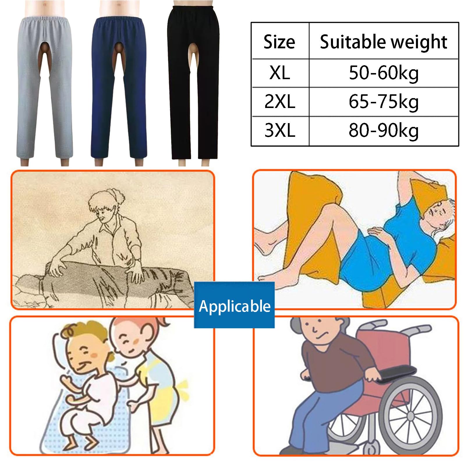 Pantaloni per Incontinenza con Cavallo Aperto E Tessuto di Copertura, Pantaloni Protettivi per La Privacy per Anziani E Donne Postpartum