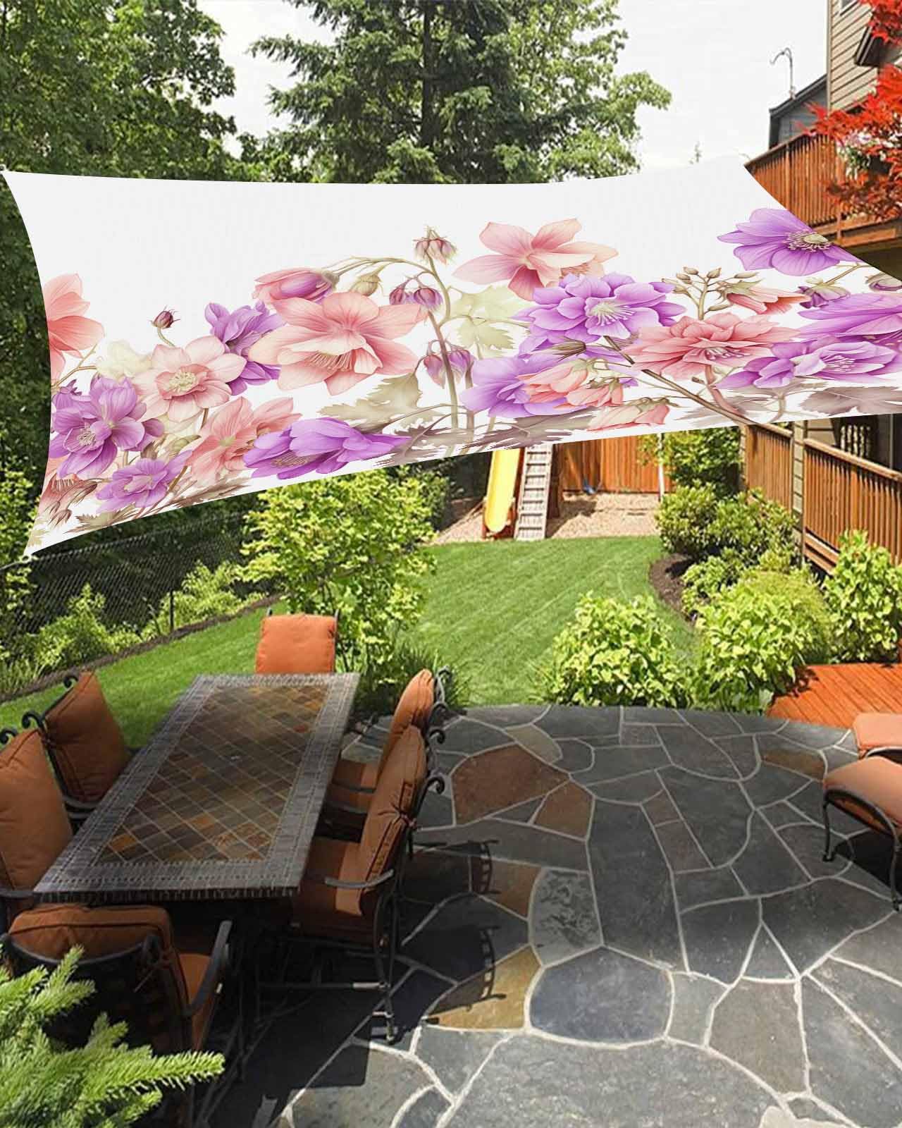 Vintage Botanical Sun Sail Shades Rectangle Canopy,Sunlight Block Heavy Duty Curved Backyard Shade Cover,Waterproof Sun Shades for Patios Outdoor,6.5'x10' Country Retro Colorful Watercolor Floral