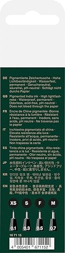 Miniatura 3 de caja de bolígrafos con líneas de 4 anchuras en negro de Faber Castell para la pigmentación de dibujos con tinta china de Pitt