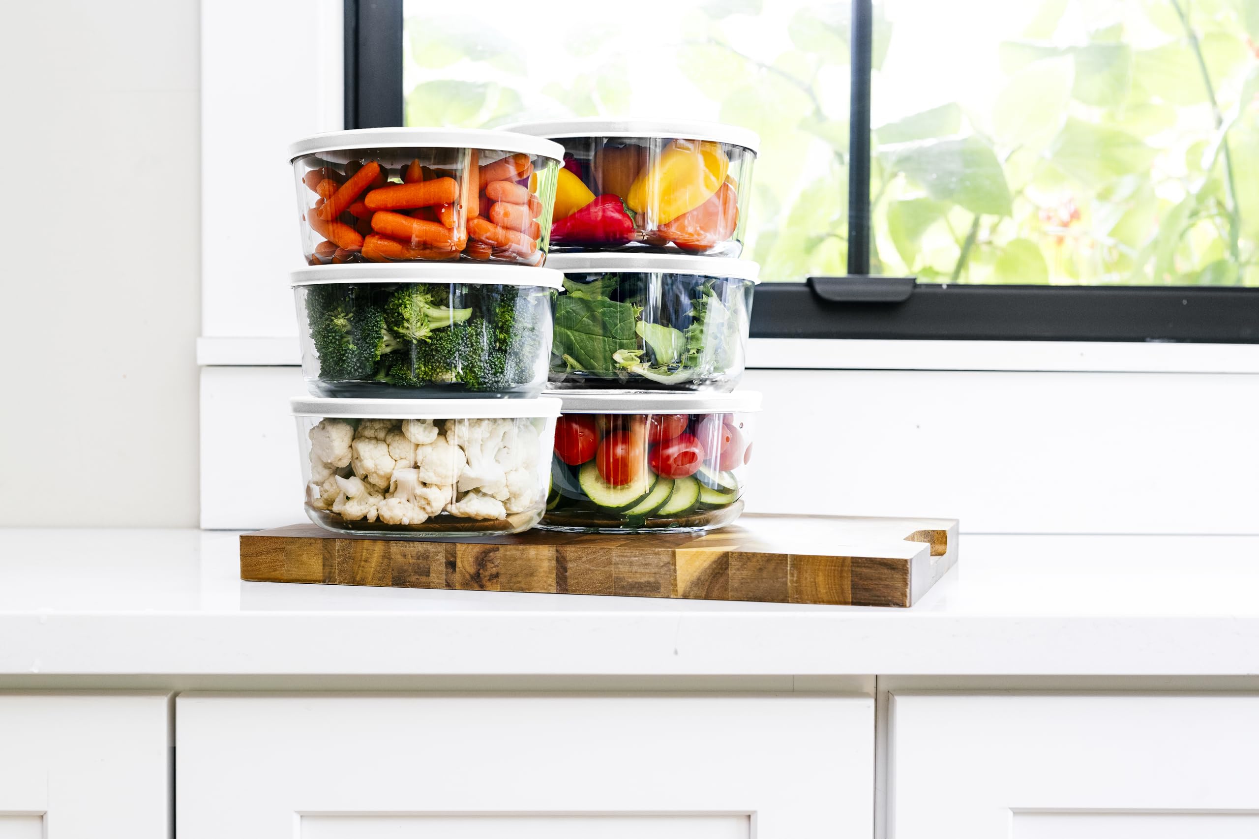 DURA LIVING Juego de 12 recipientes de vidrio para almacenamiento de alimentos (6 recipientes + 6 tapas sin BPA), 4 tazas, a prueba de fugas, aptos para microondas, congelador, horno y lavavajillas