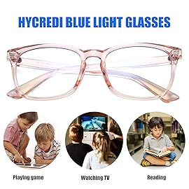 Hycredi Kids Blue Light Blocking GlassesAnti Eyestrain & UV Protection, Computer Gaming TV Phone Glasses for Boys Girls (Pink)