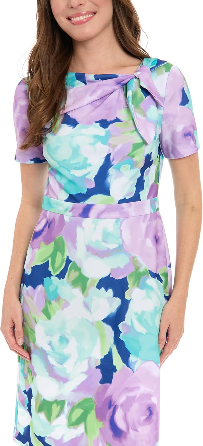 Women's Boat Neck Side Tie Short Sleeve Dress - Above Knee Length - Cocktail Party Summer Dress with Bow Detail - Image 5